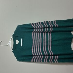 Green Sweater with Pink Stripes